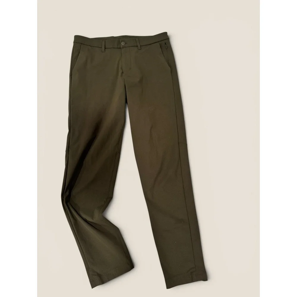 Lululemon Mens Commission Slim Fit Pant 32 Dark Olive Green Warpstreme Chino